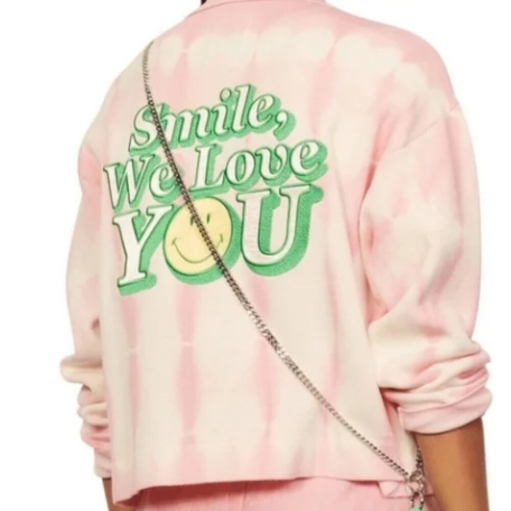Sandro Emmery Tie Dye Pink White We Love You Sweater Cardigan Size 3